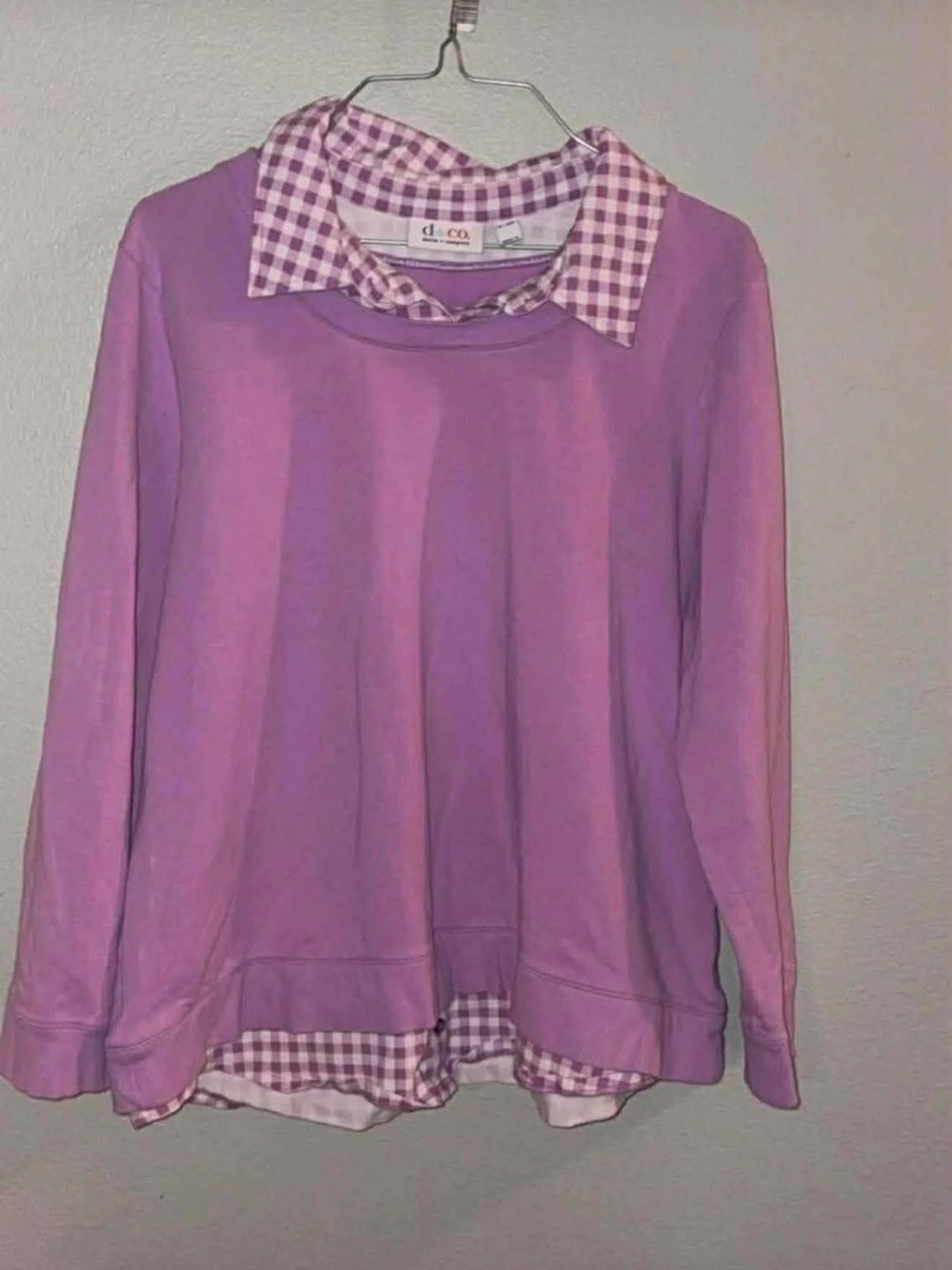 d. & co. Purple Layered Sweatshirt with Gingham Trim